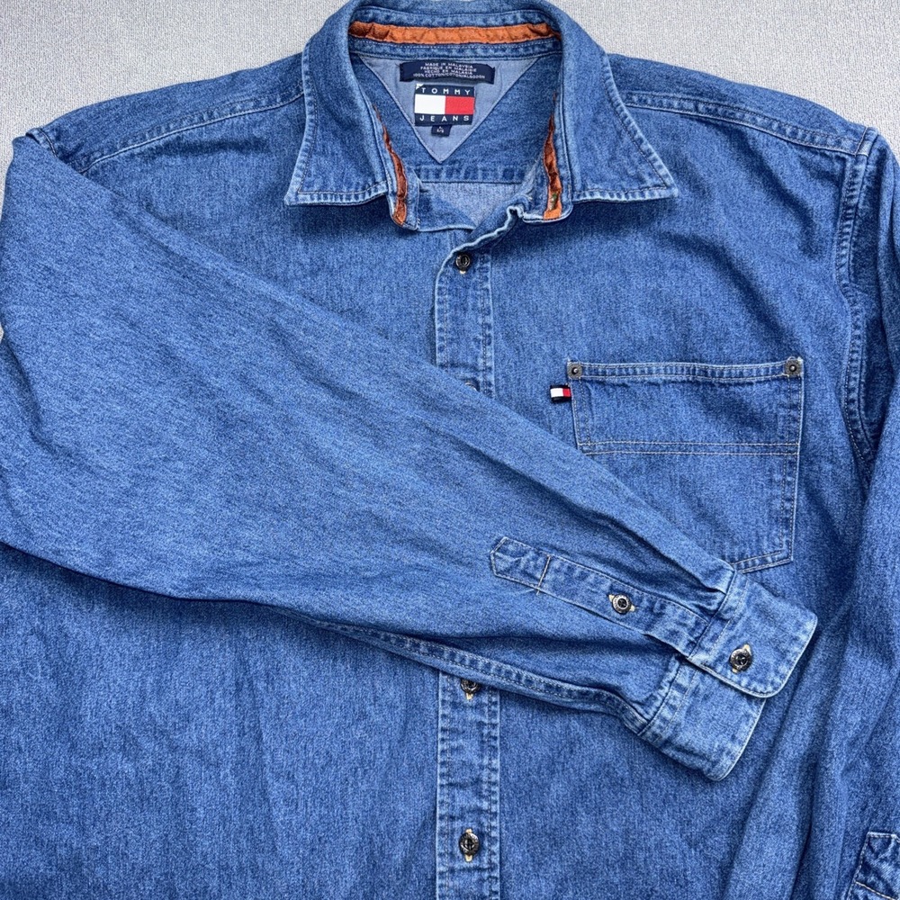 Vintage Y2K Tommy Jeans Denim Button Up Shirt Men's Large Blue Cotton 2001